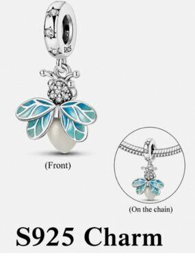 S925 Sterling Silver Blue Bumble Bee Dragonfly Pendant Charm Bracelet Necklace